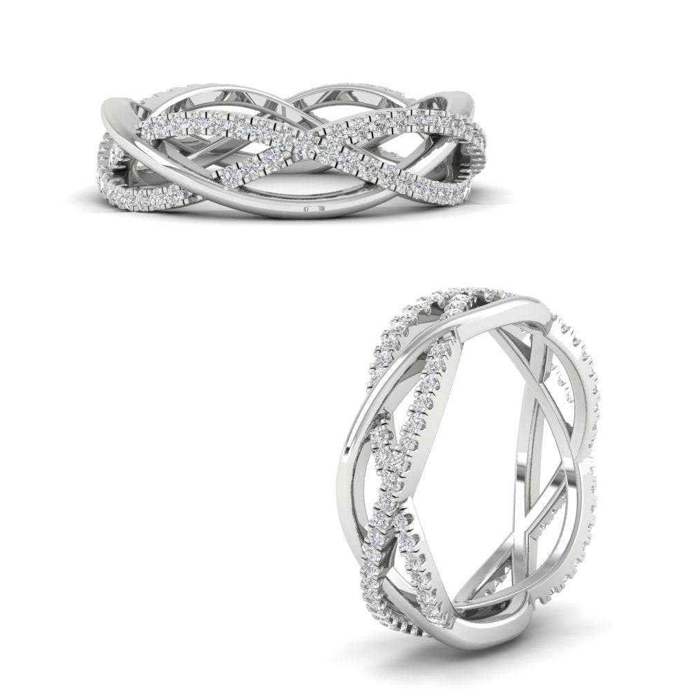 0.48 Ct. Round Diamond Criss Cross Weave Wedding Band 14K Gold