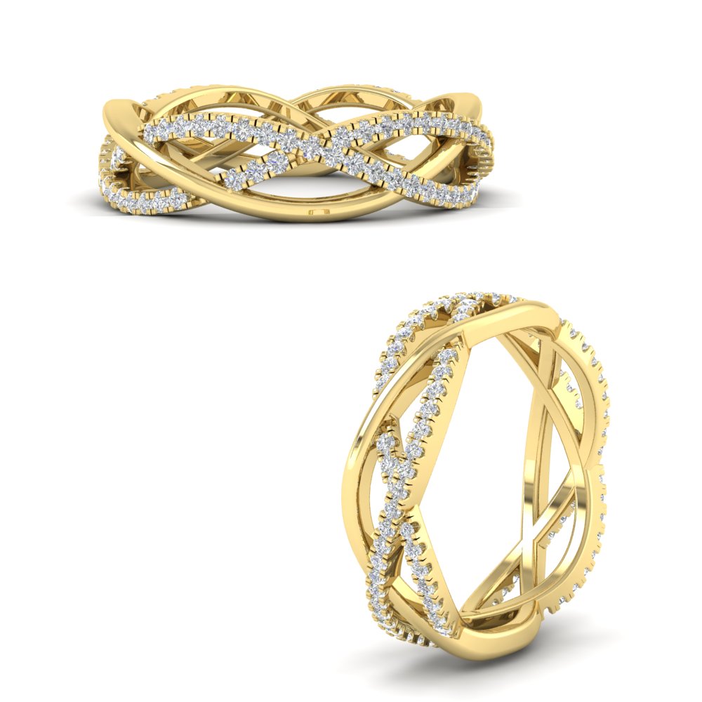 0.48 Ct. Round Diamond Criss Cross Weave Wedding Band 14K Gold