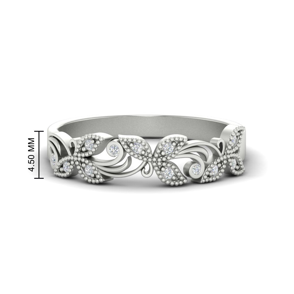 0.08 Ct. Floral Diamond Wedding Anniversary Band 14K Gold