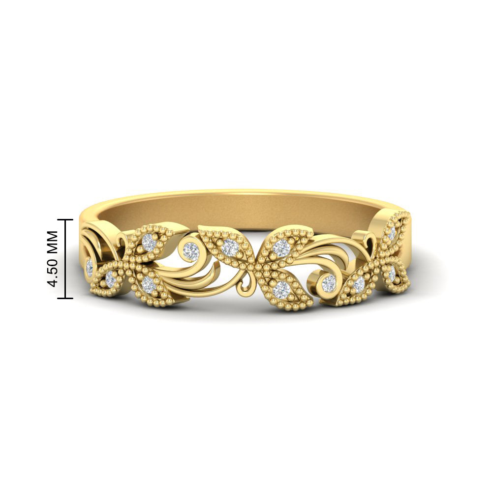 0.08 Ct. Floral Diamond Wedding Anniversary Band 14K Gold