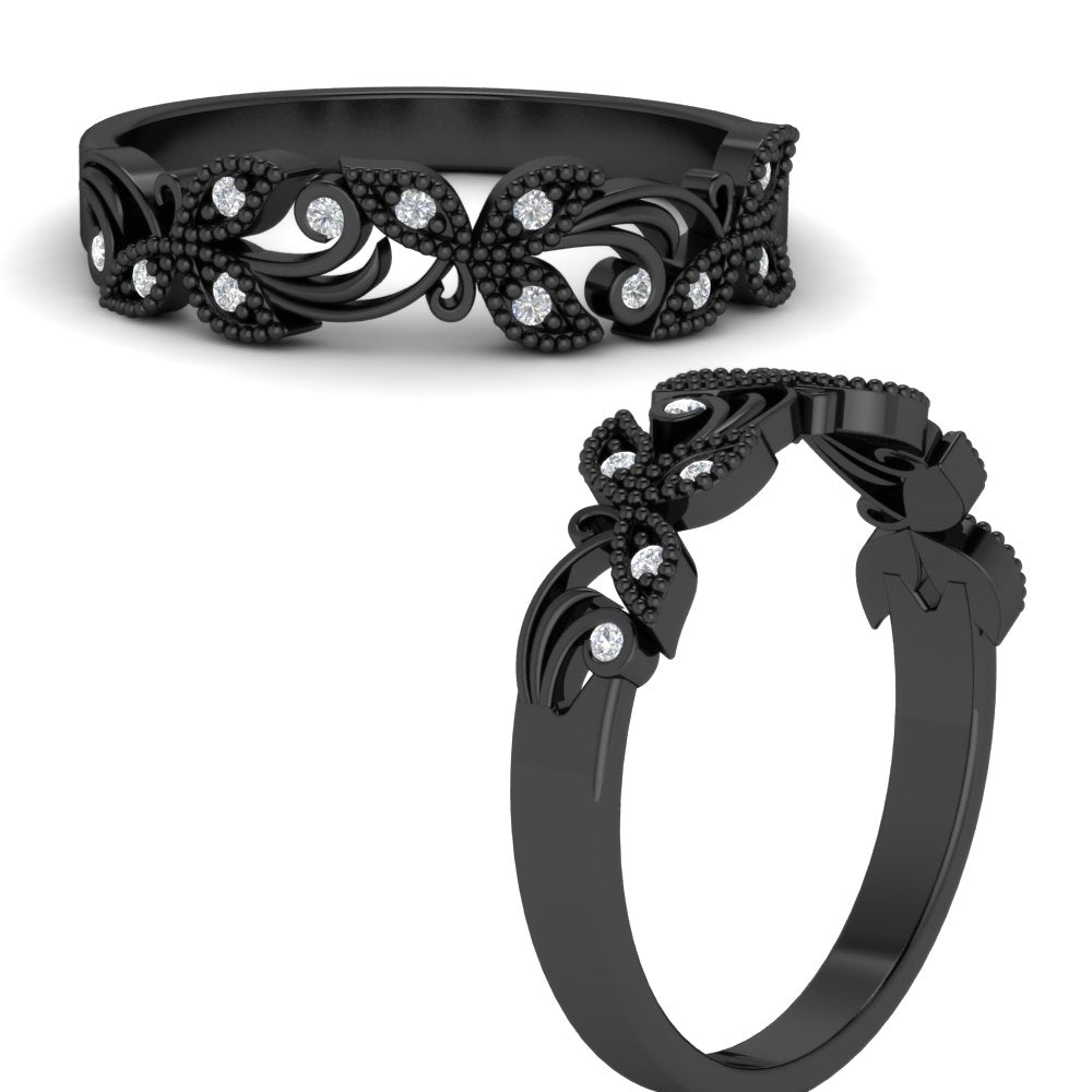 0.08 Ct. Floral Diamond Wedding Anniversary Band 14K Gold