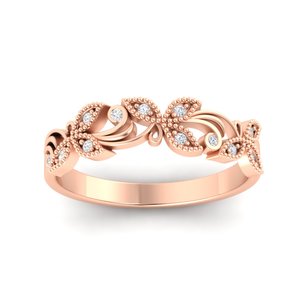 0.08 Ct. Floral Diamond Wedding Anniversary Band 14K Gold