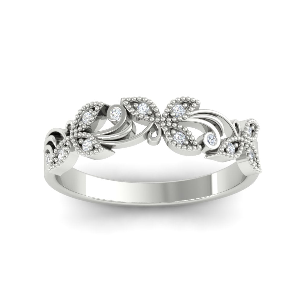 0.08 Ct. Floral Diamond Wedding Anniversary Band 14K Gold