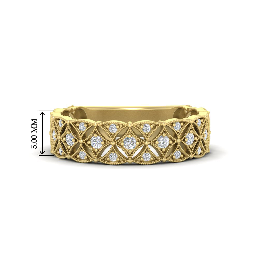 Milgrain Woven 0.16 Ct. Round Diamond Wedding Band 14K Gold