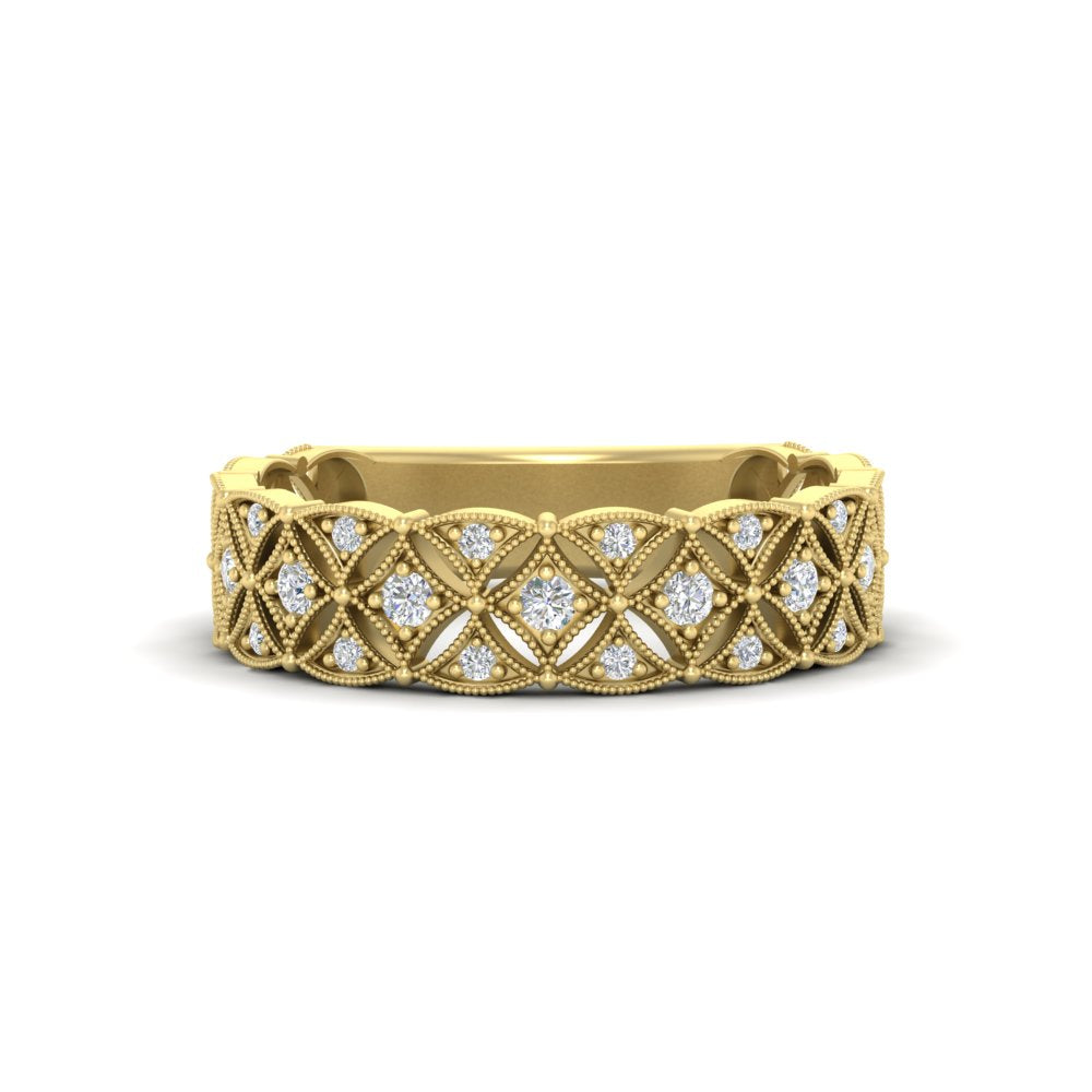 Milgrain Woven 0.16 Ct. Round Diamond Wedding Band 14K Gold