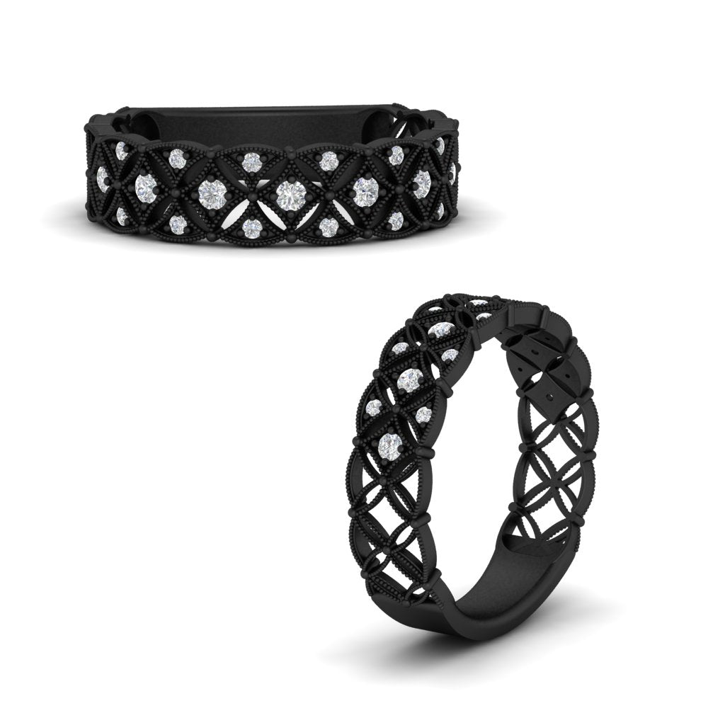 Milgrain Woven 0.16 Ct. Round Diamond Wedding Band 14K Gold