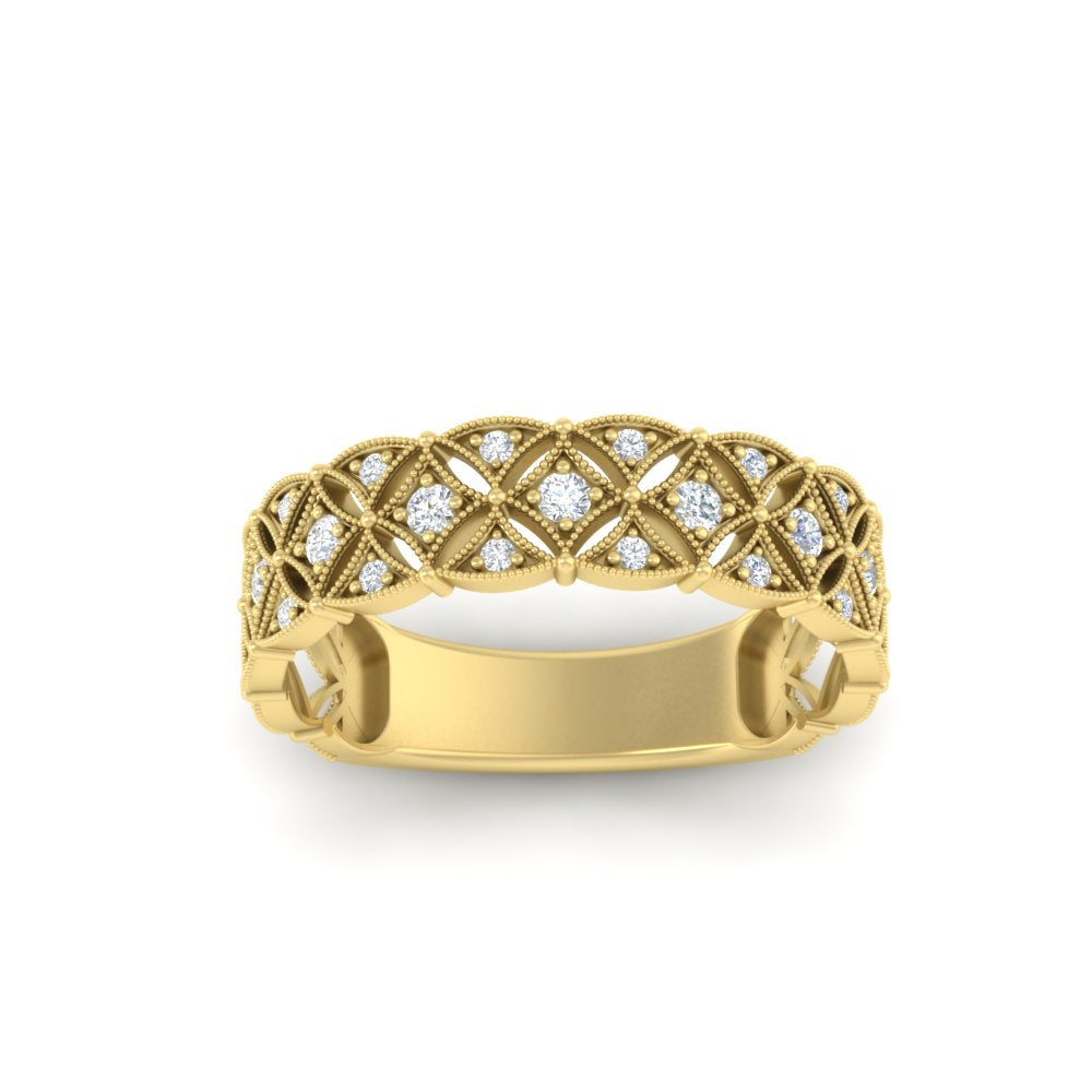 Milgrain Woven 0.16 Ct. Round Diamond Wedding Band 14K Gold