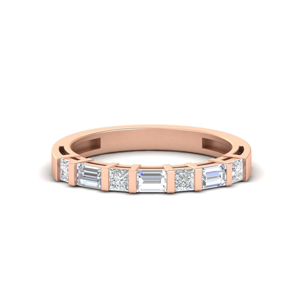 0.85 Ct. Princess and Baguette Bar Set Wedding Band 14K Gold