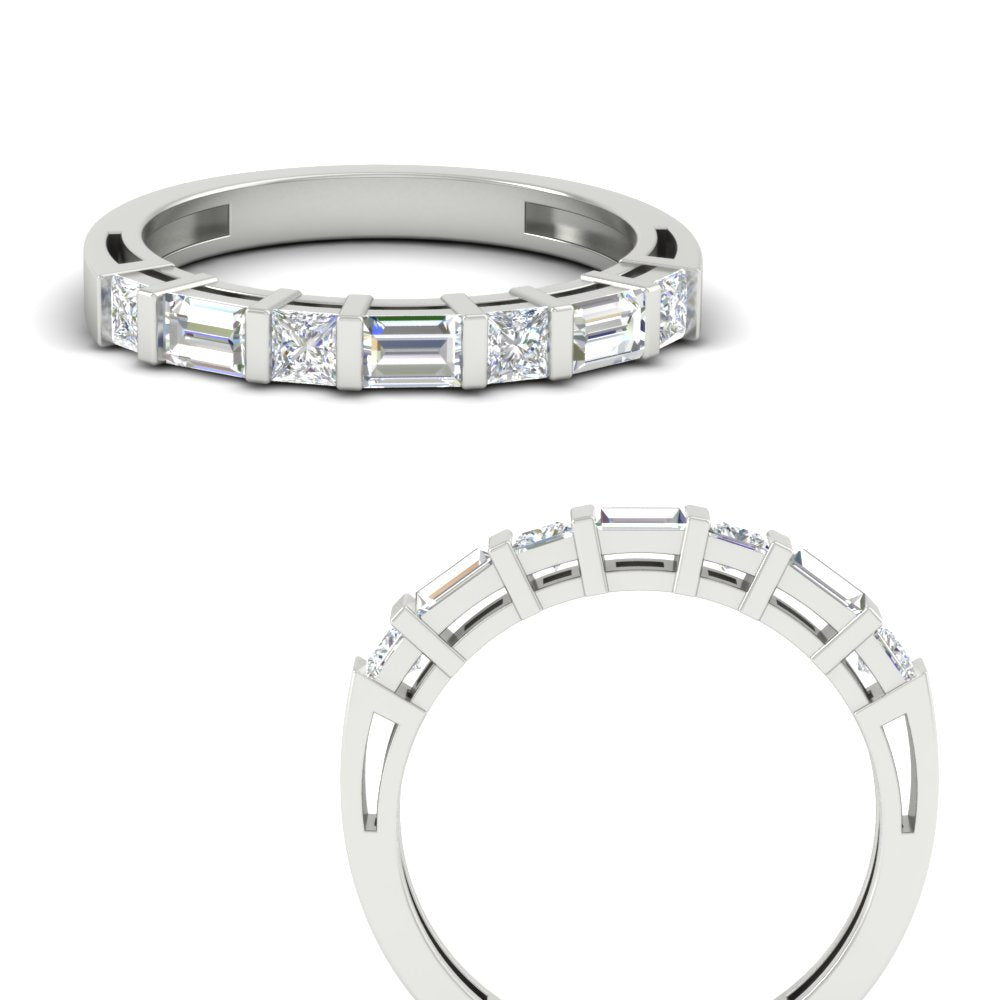 0.85 Ct. Princess and Baguette Bar Set Wedding Band 14K Gold