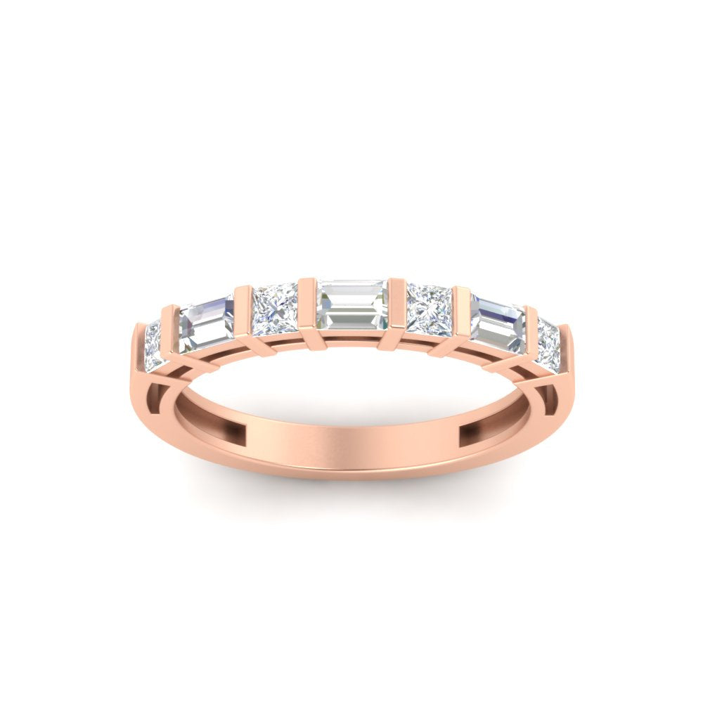 0.85 Ct. Princess and Baguette Bar Set Wedding Band 14K Gold