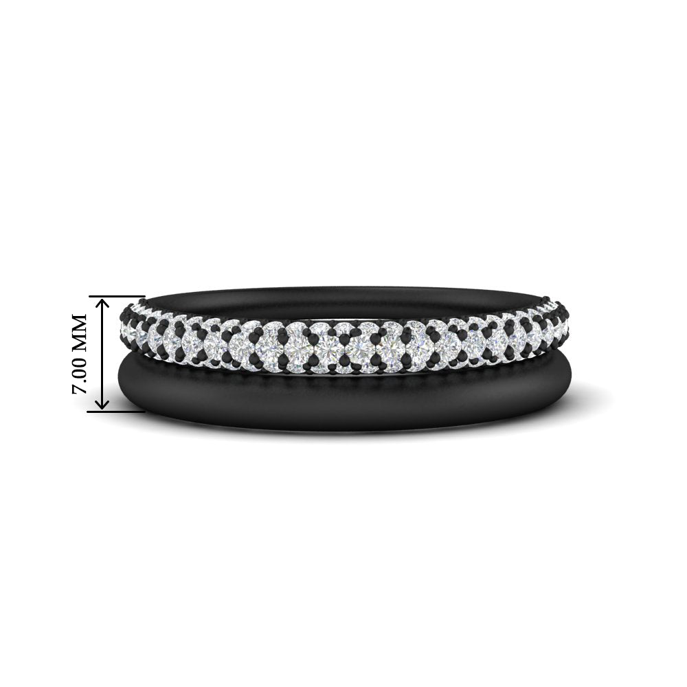 3 Row 0.53 Ct Diamond Wedding Ring with Plain Band 14K Gold