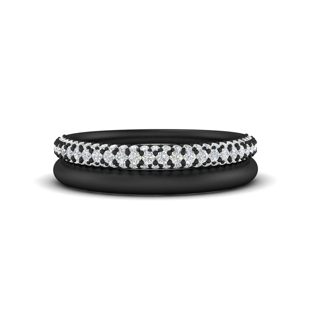 3 Row 0.53 Ct Diamond Wedding Ring with Plain Band 14K Gold