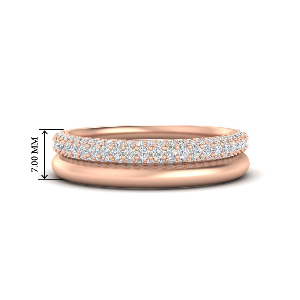 3 Row 0.53 Ct Diamond Wedding Ring with Plain Band 14K Gold
