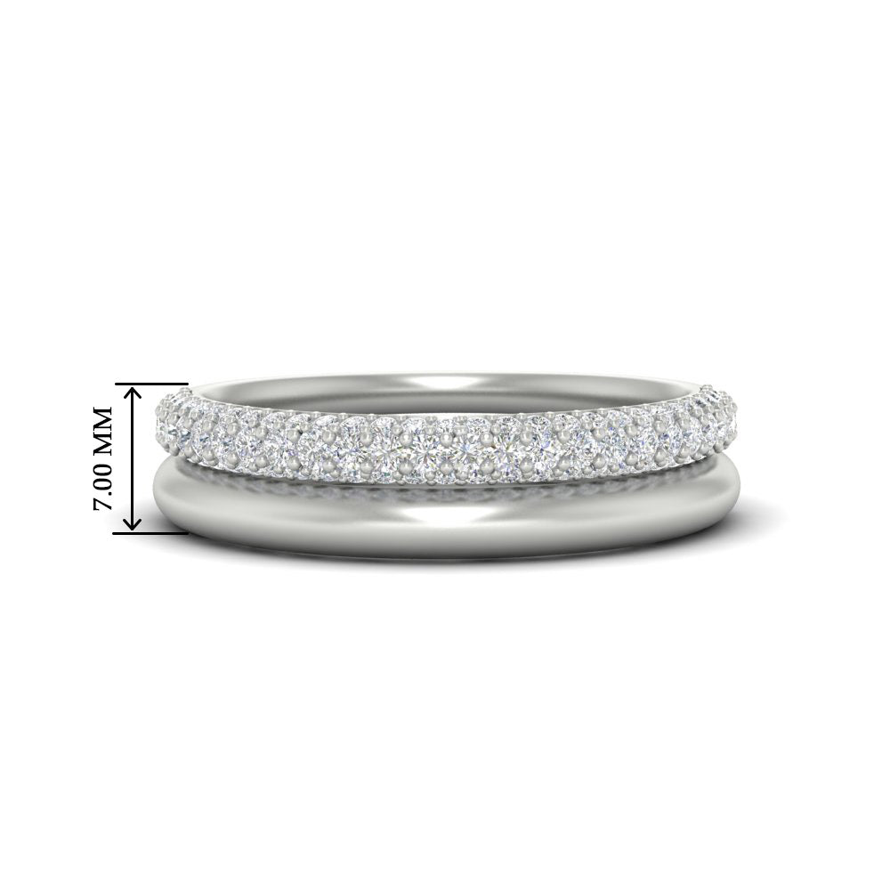 3 Row 0.53 Ct Diamond Wedding Ring with Plain Band 14K Gold