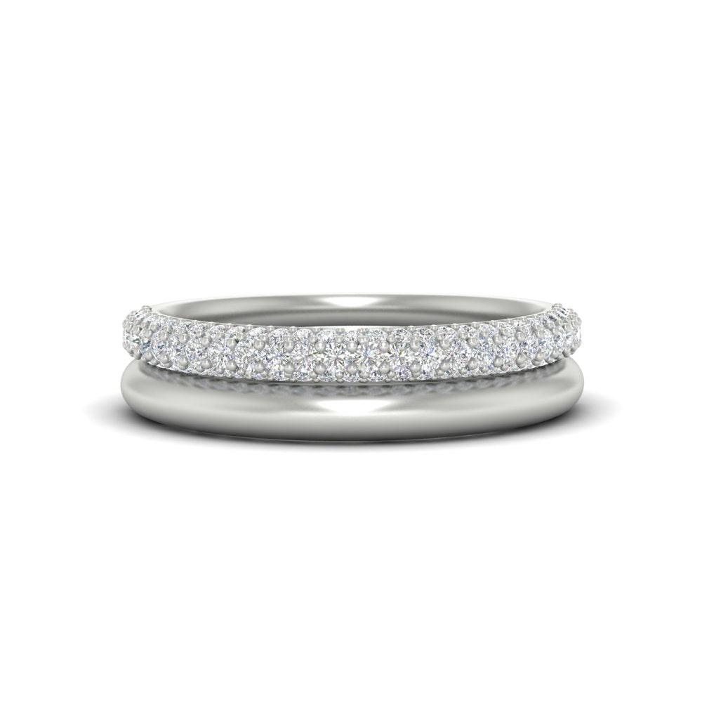 3 Row 0.53 Ct Diamond Wedding Ring with Plain Band 14K Gold
