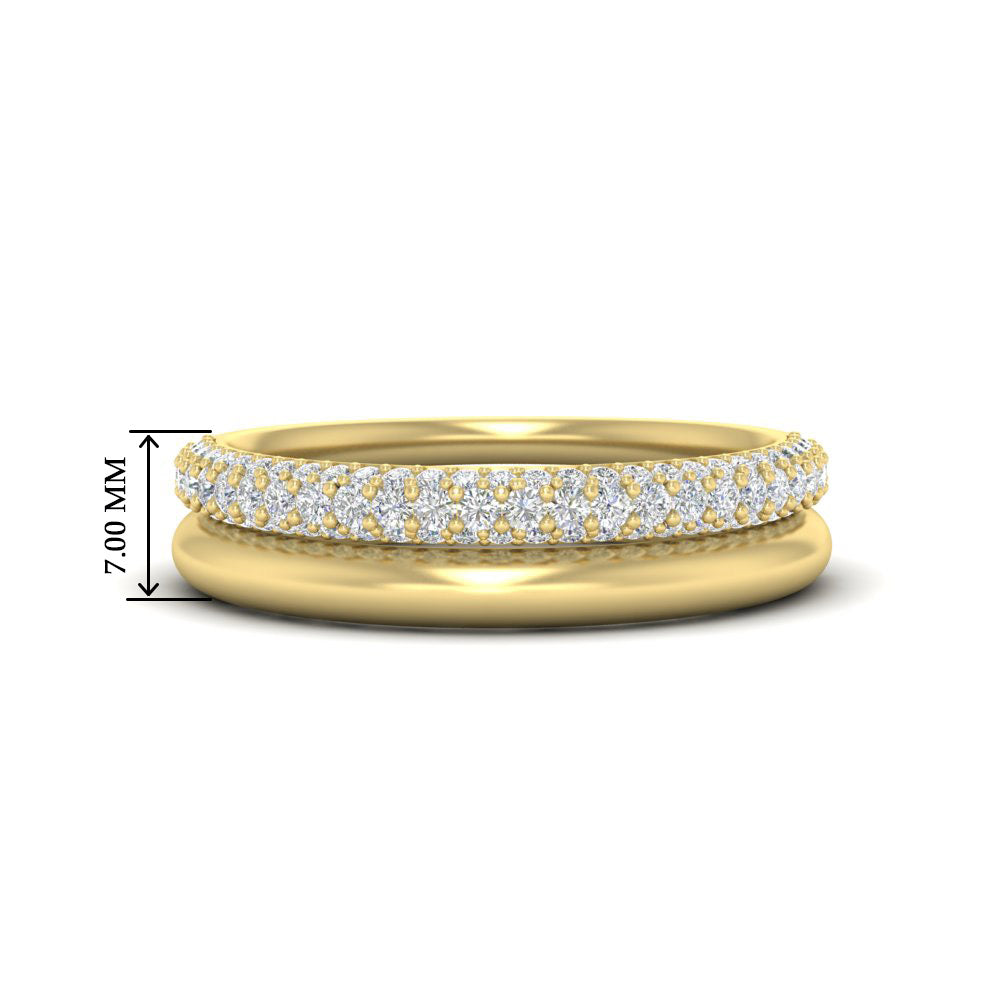 3 Row 0.53 Ct Diamond Wedding Ring with Plain Band 14K Gold