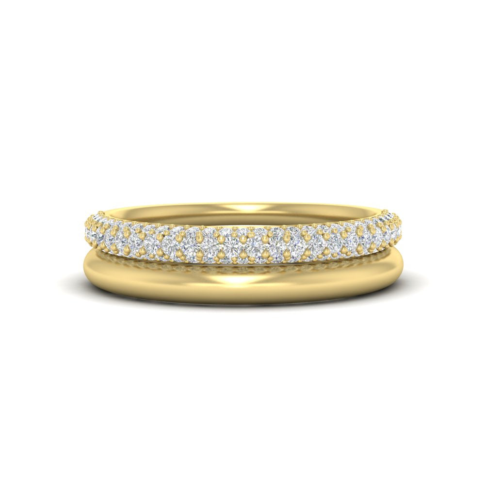 3 Row 0.53 Ct Diamond Wedding Ring with Plain Band 14K Gold