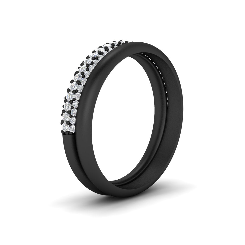 3 Row 0.53 Ct Diamond Wedding Ring with Plain Band 14K Gold