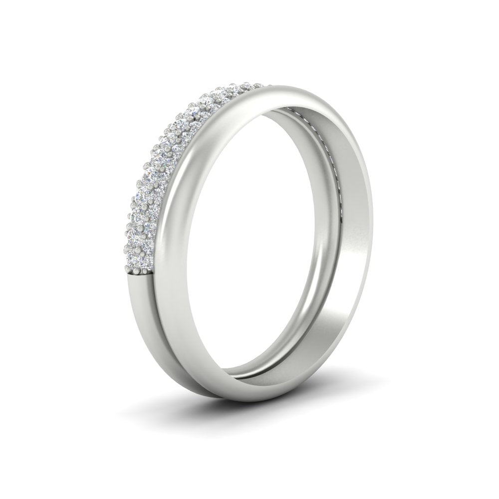3 Row 0.53 Ct Diamond Wedding Ring with Plain Band 14K Gold