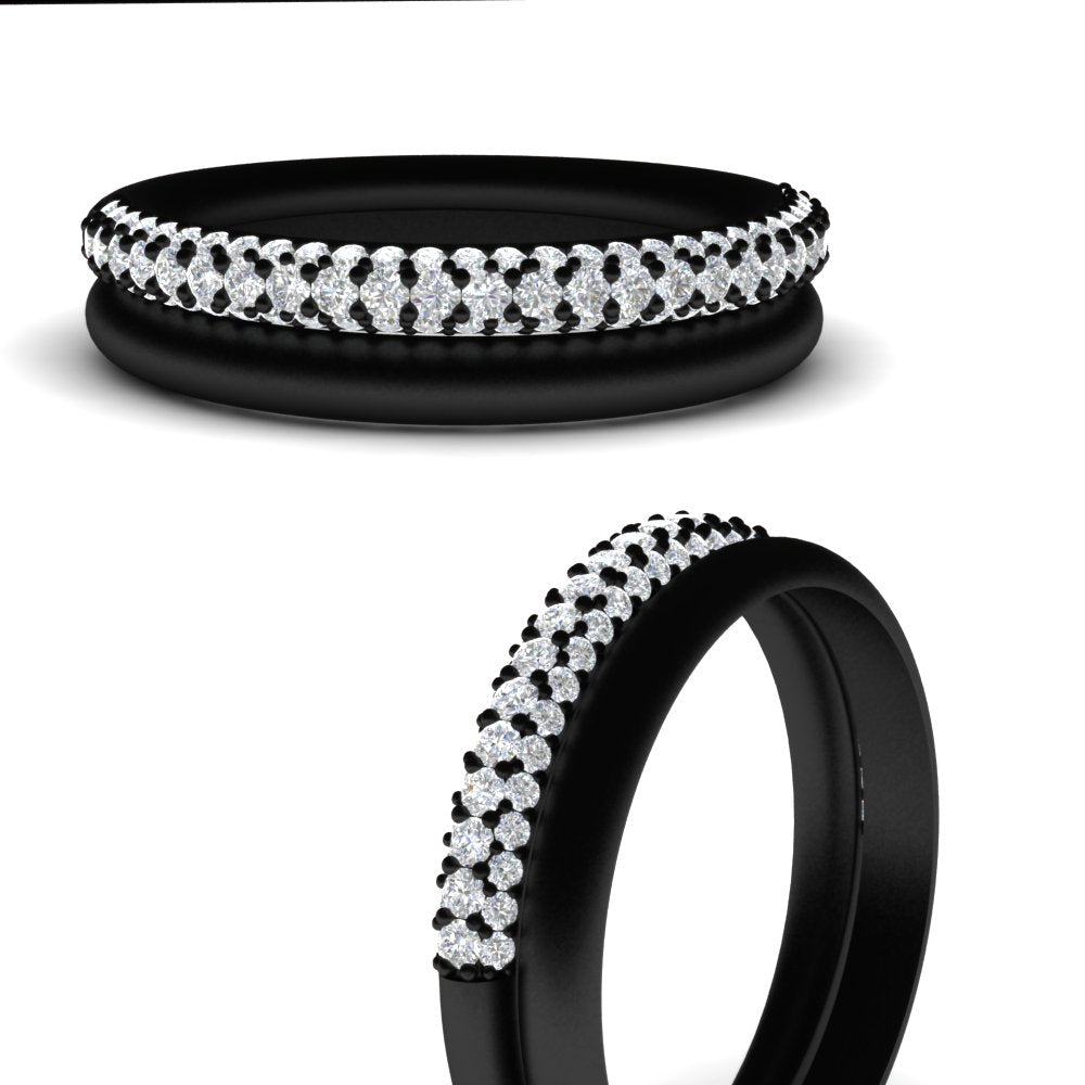 3 Row 0.53 Ct Diamond Wedding Ring with Plain Band 14K Gold