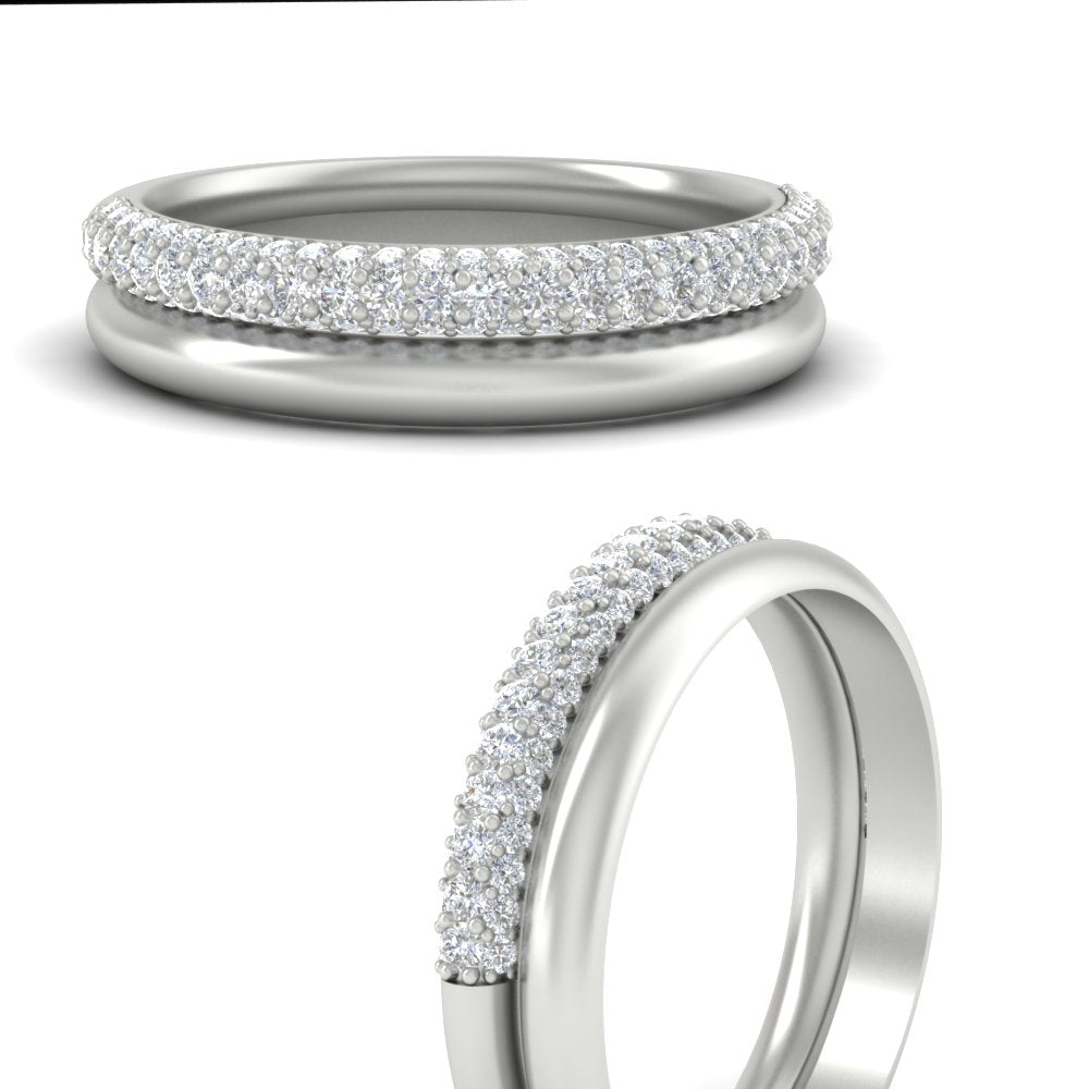 3 Row 0.53 Ct Diamond Wedding Ring with Plain Band 14K Gold