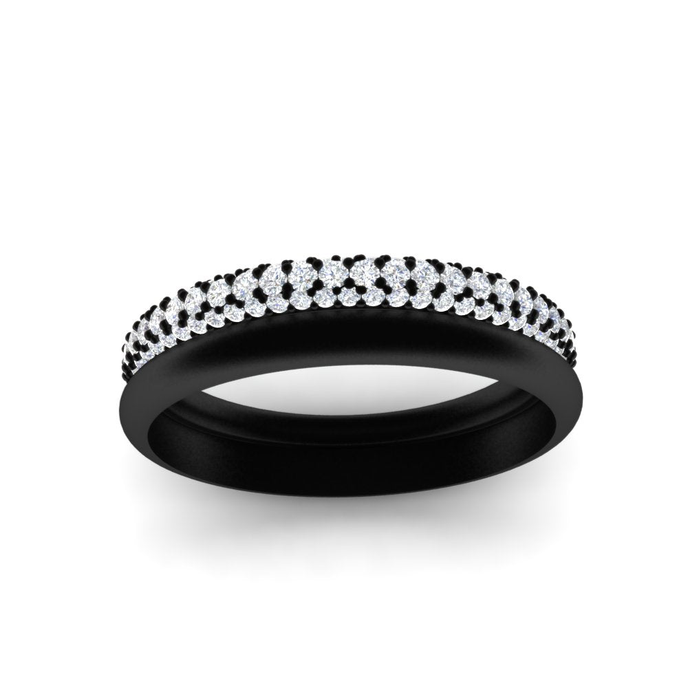 3 Row 0.53 Ct Diamond Wedding Ring with Plain Band 14K Gold