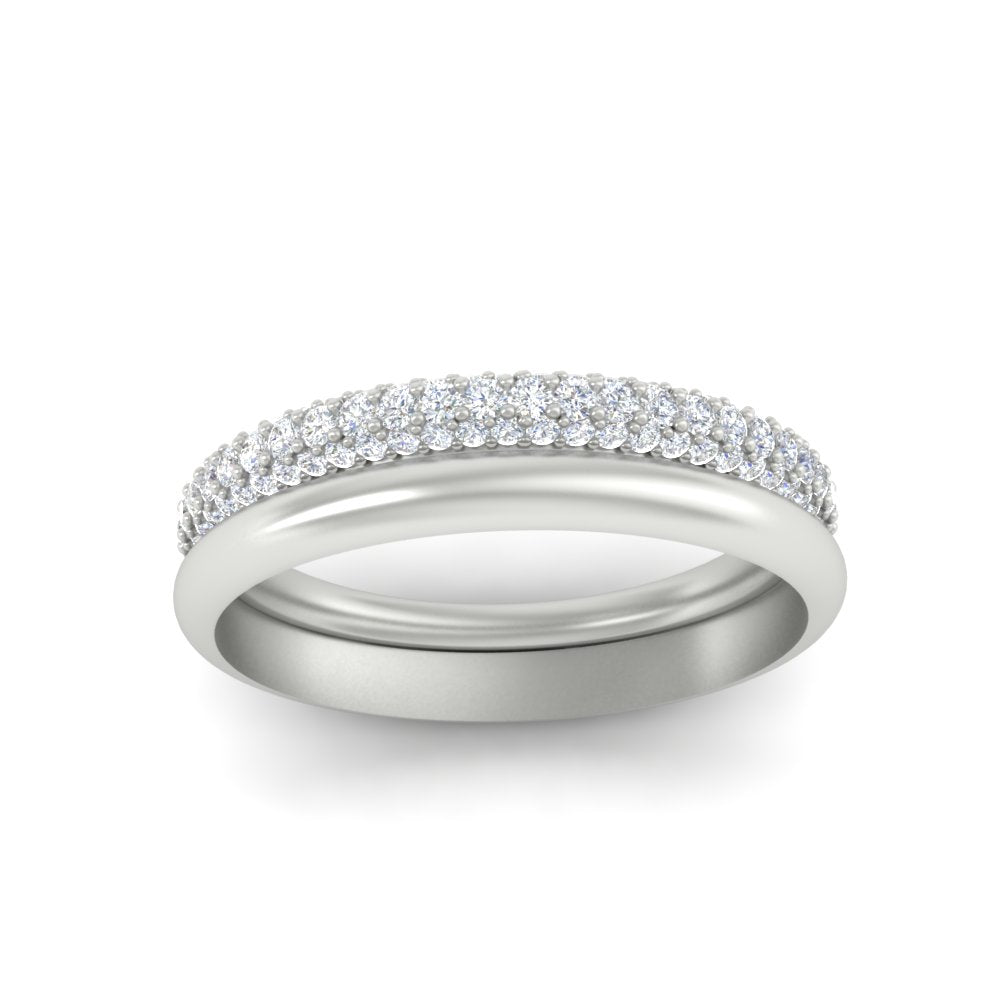 3 Row 0.53 Ct Diamond Wedding Ring with Plain Band 14K Gold