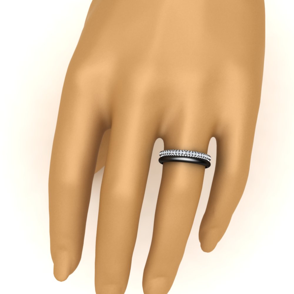 3 Row 0.53 Ct Diamond Wedding Ring with Plain Band 14K Gold