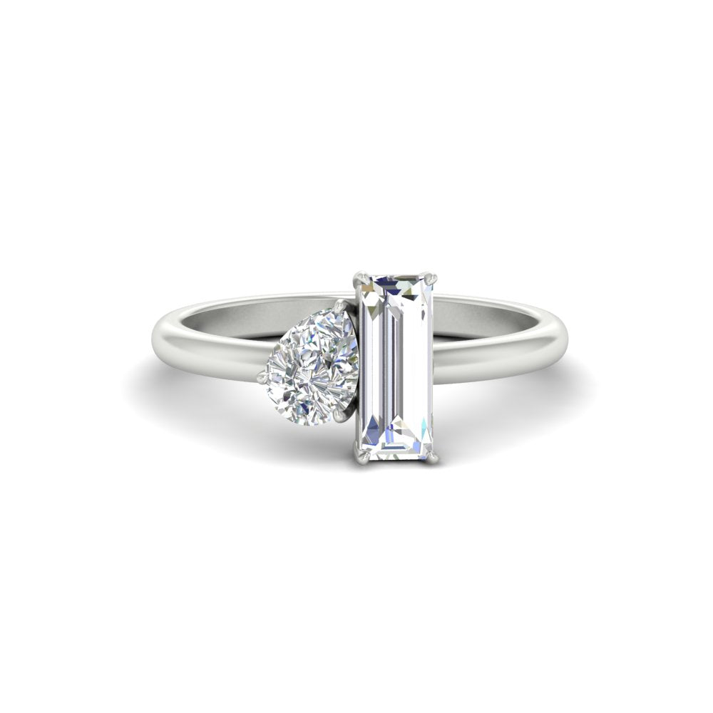 4.25 Ct. Pear And Straight Baguette Lab Diamond 2 Stone Ring 14K Gold