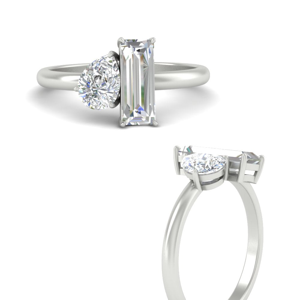 4.25 Ct. Pear And Straight Baguette Lab Diamond 2 Stone Ring 14K Gold