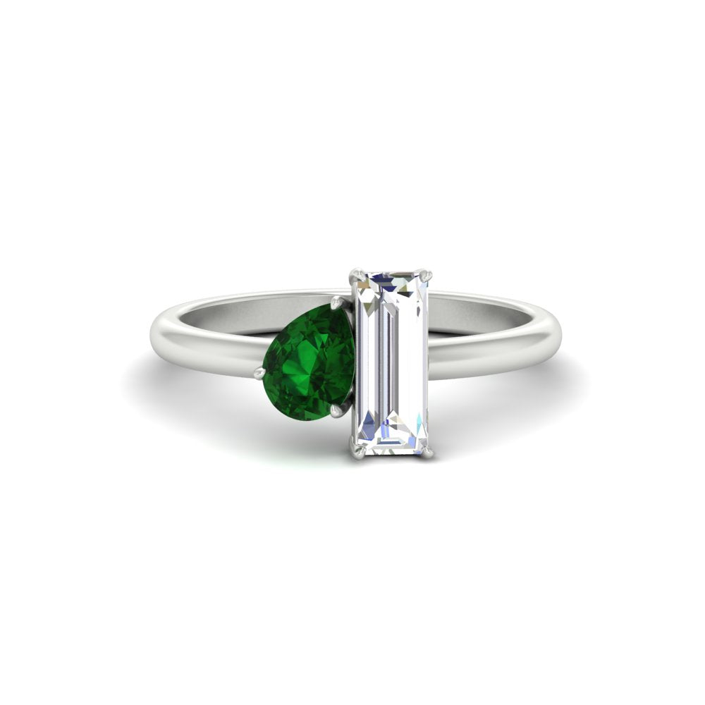 4.25 Ct. Pear And Straight Baguette Lab Diamond 2 Stone Ring 14K Gold
