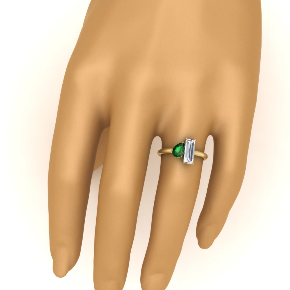 4.25 Ct. Pear And Straight Baguette Lab Diamond 2 Stone Ring 14K Gold