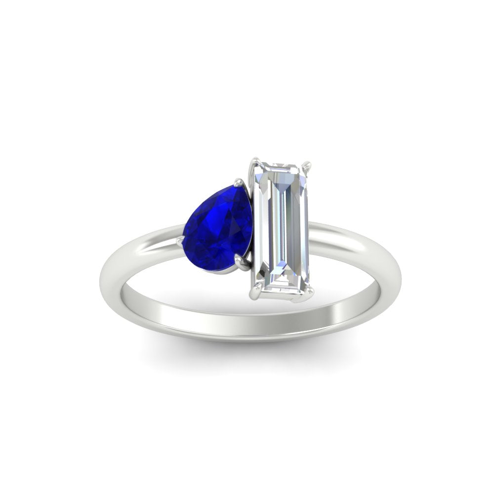 4.25 Ct. Pear And Straight Baguette Lab Diamond 2 Stone Ring 14K Gold