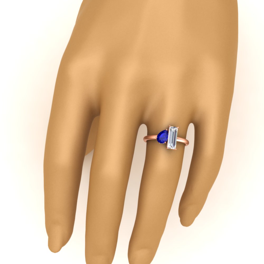 4.25 Ct. Pear And Straight Baguette Lab Diamond 2 Stone Ring 14K Gold