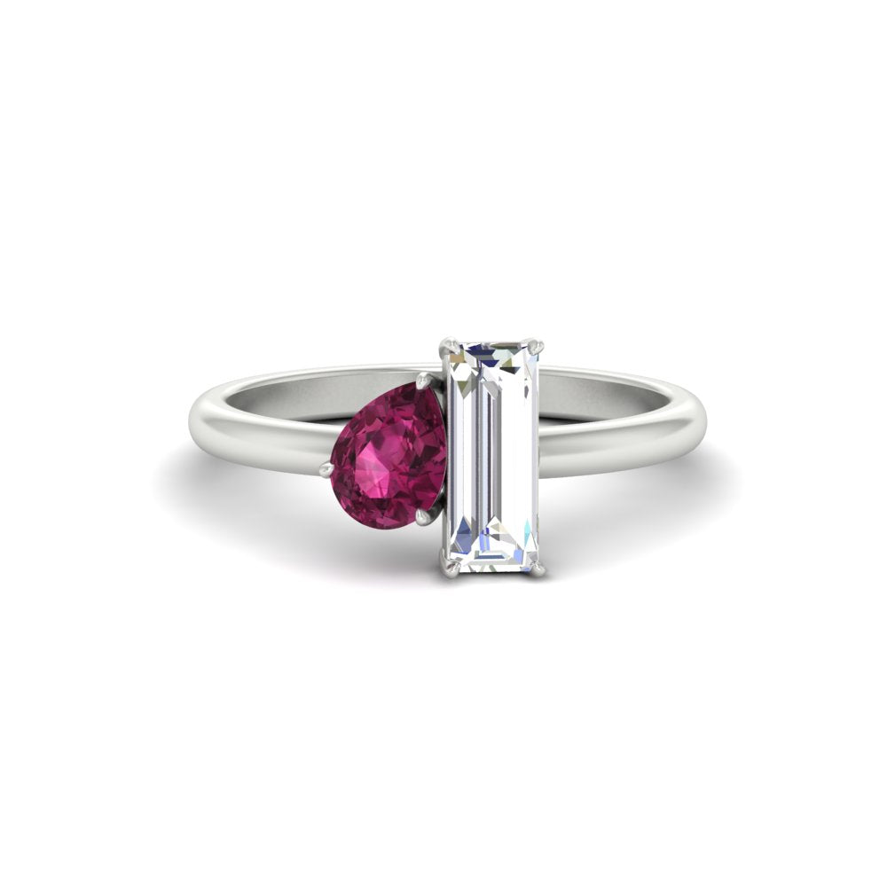4.25 Ct. Pear And Straight Baguette Lab Diamond 2 Stone Ring 14K Gold