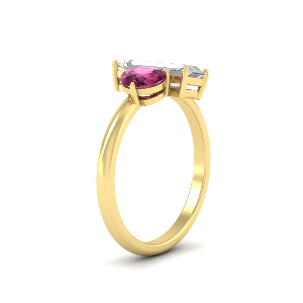 4.25 Ct. Pear And Straight Baguette Lab Diamond 2 Stone Ring 14K Gold