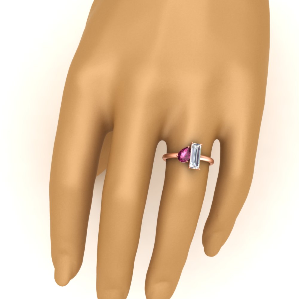 4.25 Ct. Pear And Straight Baguette Lab Diamond 2 Stone Ring 14K Gold