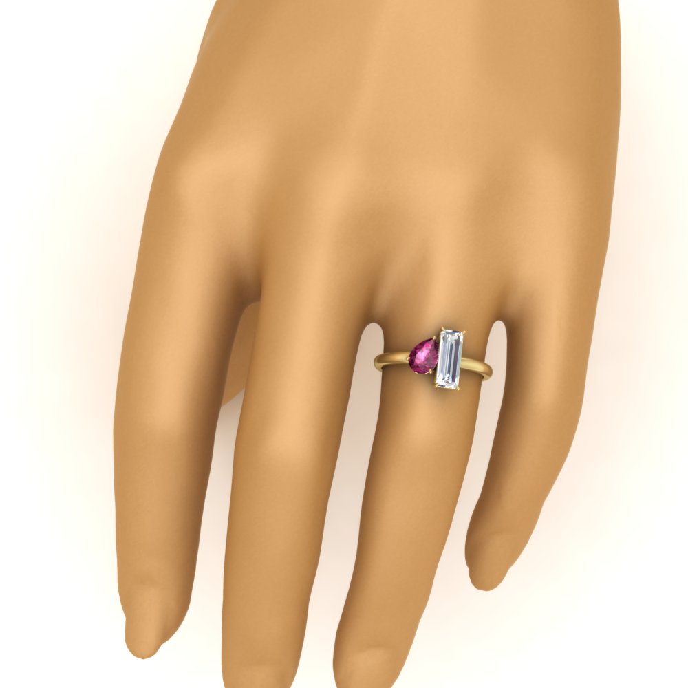 4.25 Ct. Pear And Straight Baguette Lab Diamond 2 Stone Ring 14K Gold