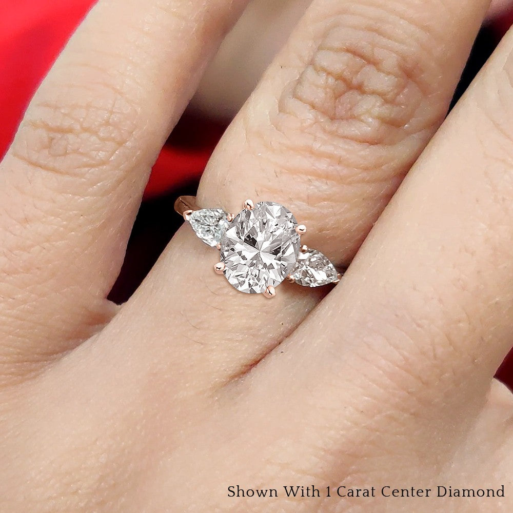 Lab diamond 3 Stone Cathedral Engagement Rings 14K Gold
