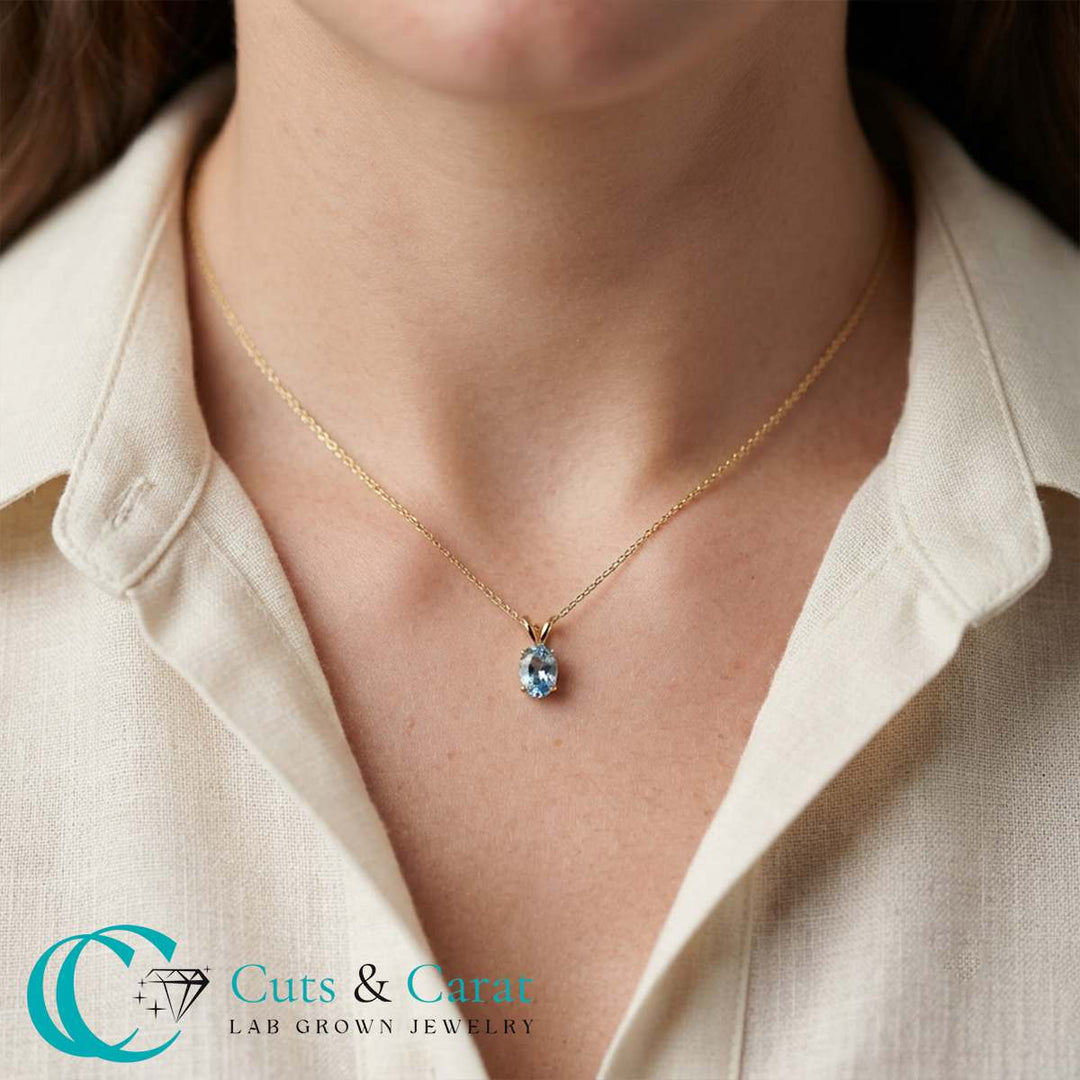 Fancy Lab Grown Oval Shaped Colored Stone Diamond Pendant