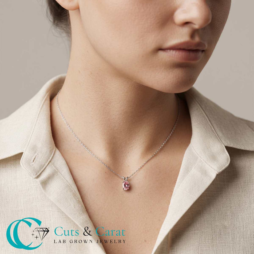 Fancy Lab Grown Oval Shaped Colored Stone Diamond Pendant