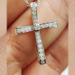 Load image into Gallery viewer, Lab Diamond Graduated Cross Pendant Necklace 14K Gold
