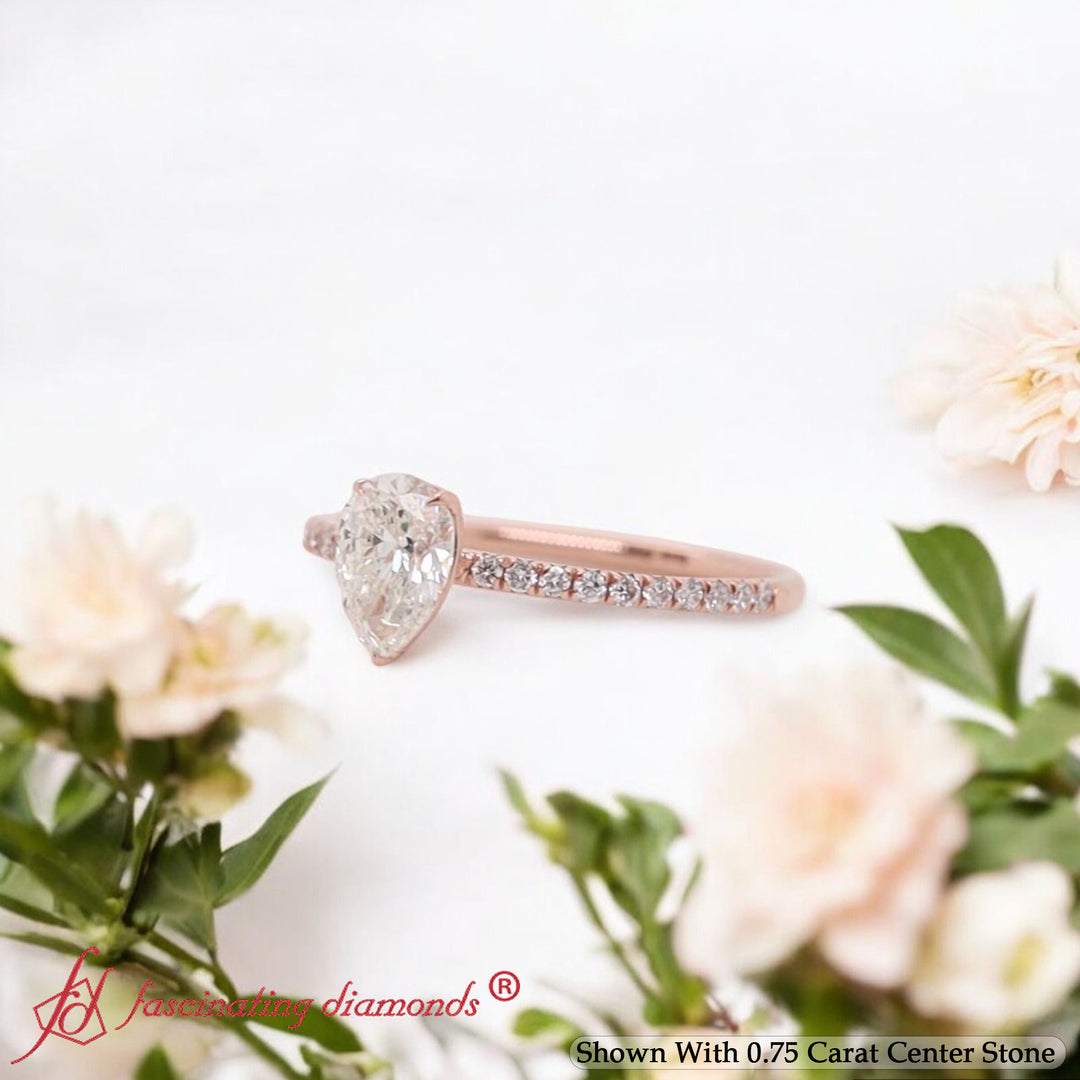 0.90 Ct. Petite Half Coverage Pear Lab Diamond Engagement Ring 14K Gold