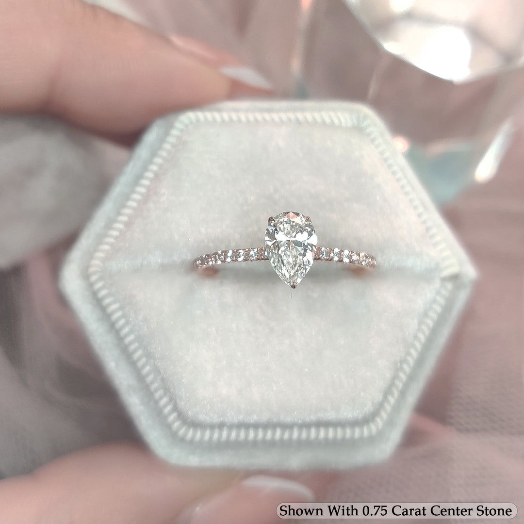 0.90 Ct. Petite Half Coverage Pear Lab Diamond Engagement Ring 14K Gold