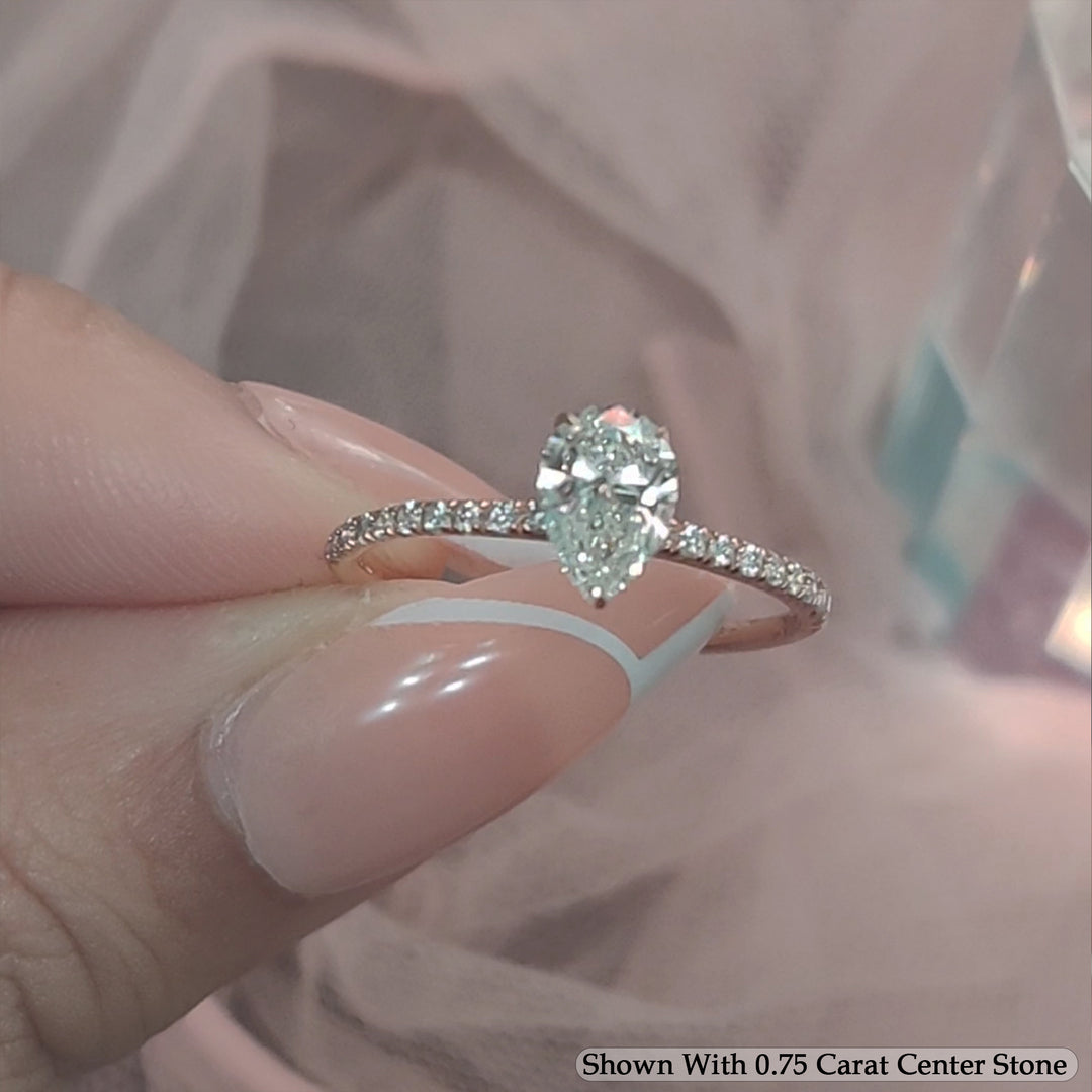 0.90 Ct. Petite Half Coverage Pear Lab Diamond Engagement Ring 14K Gold