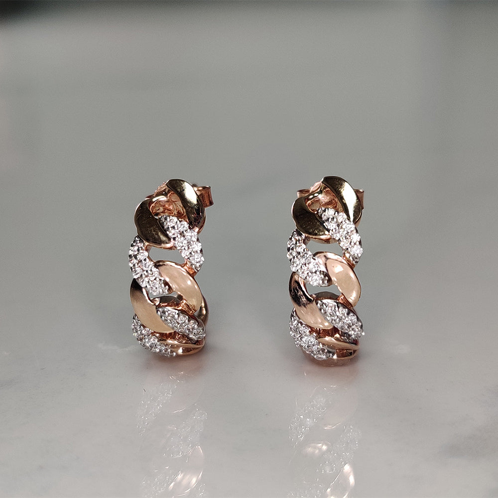 1/4 Carat Round Cut Lab Diamond Cuban Link Hoop Earrings 14K Gold