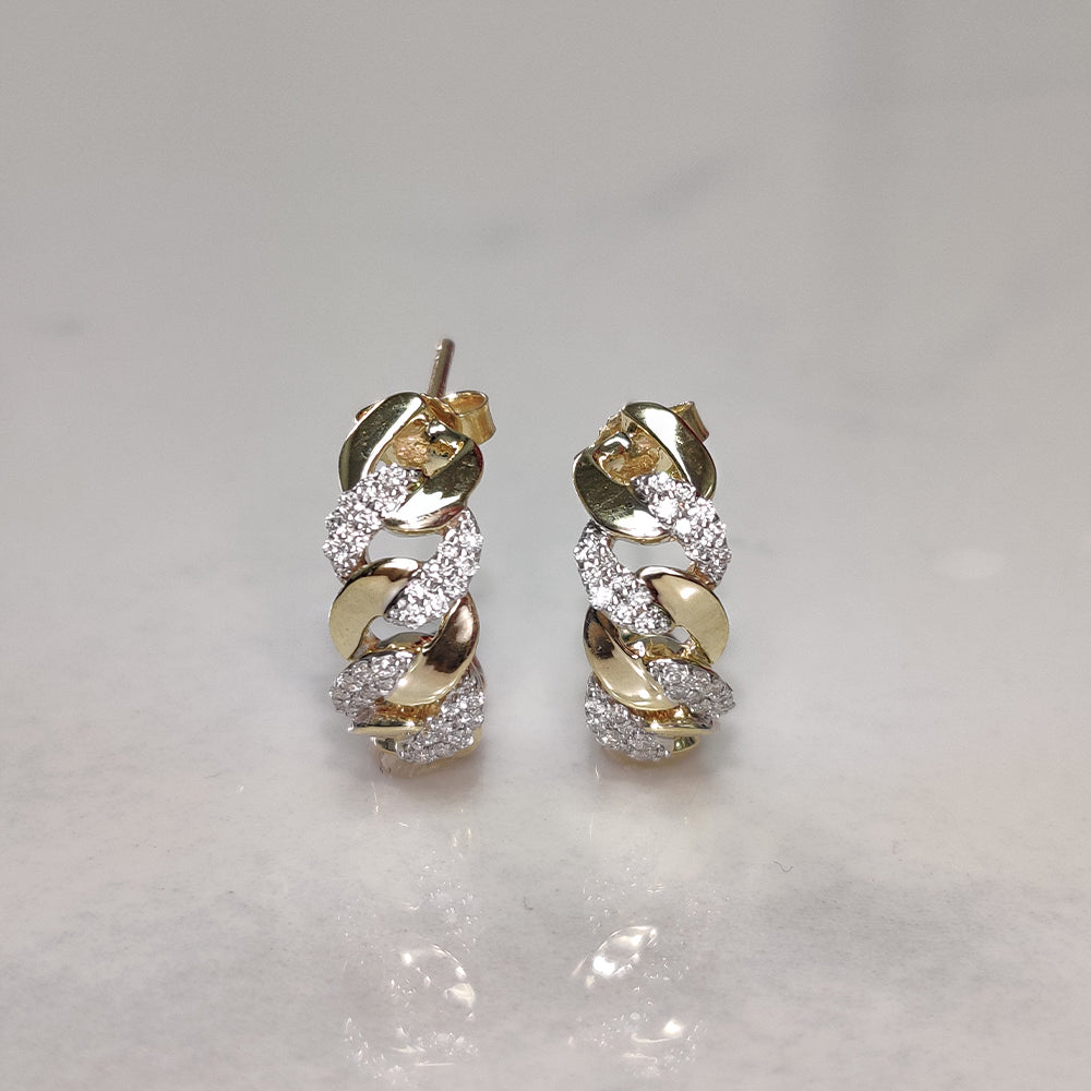 1/4 Carat Round Cut Lab Diamond Cuban Link Hoop Earrings 14K Gold