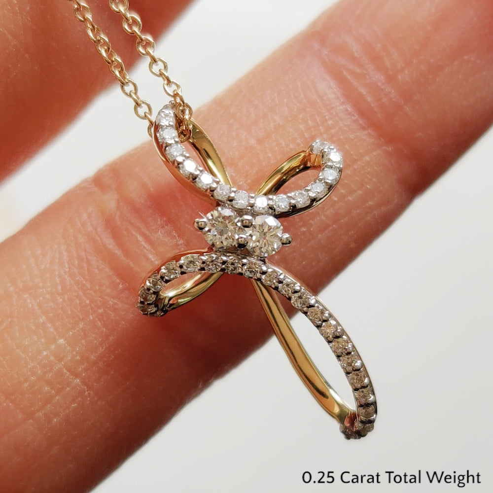 1/4 Carat Twisted Cross Pendant With Lab Diamond