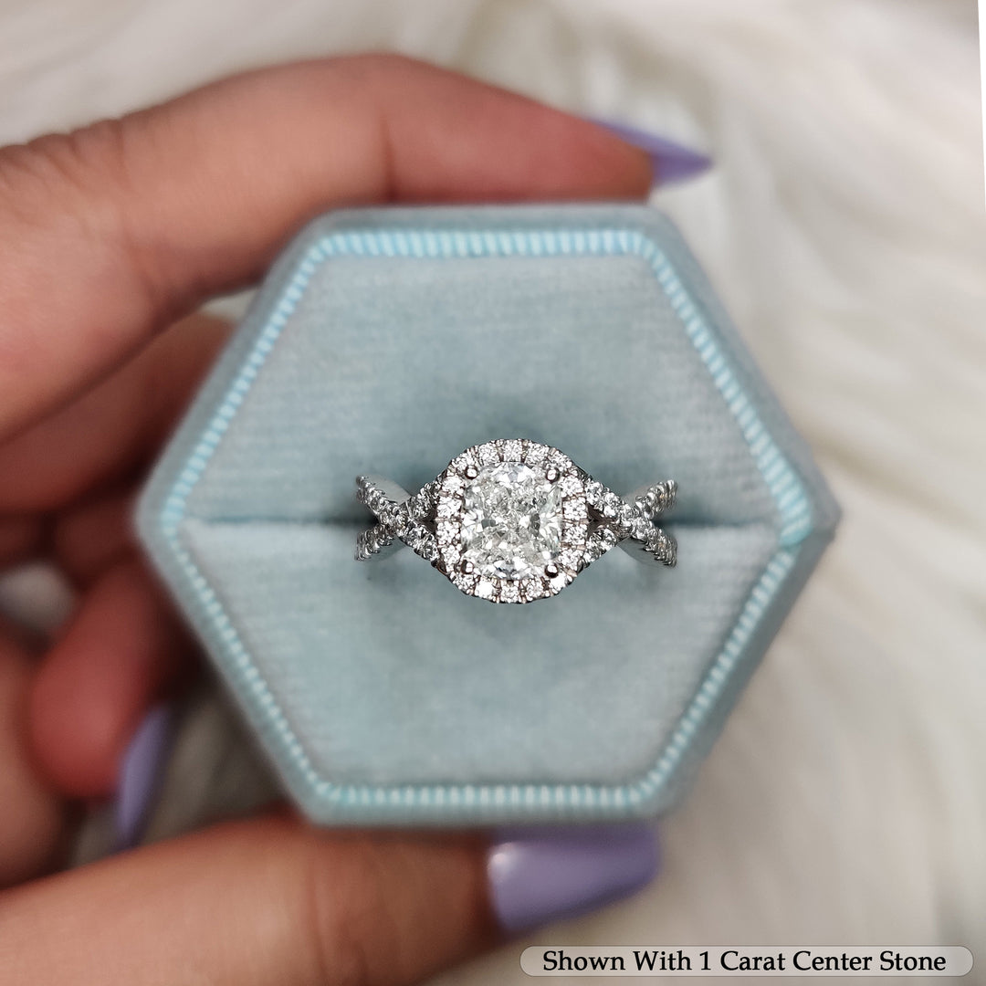 1.50 Ct. Cushion Cut Diamond Twisted Halo Ring 14K Gold