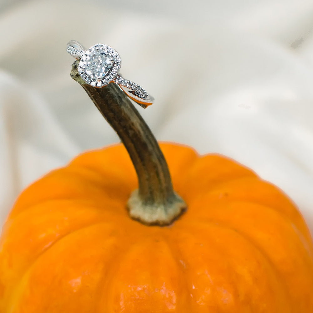 Lab Cushion Cut Diamond Halo Engagement Rings 14K White Gold